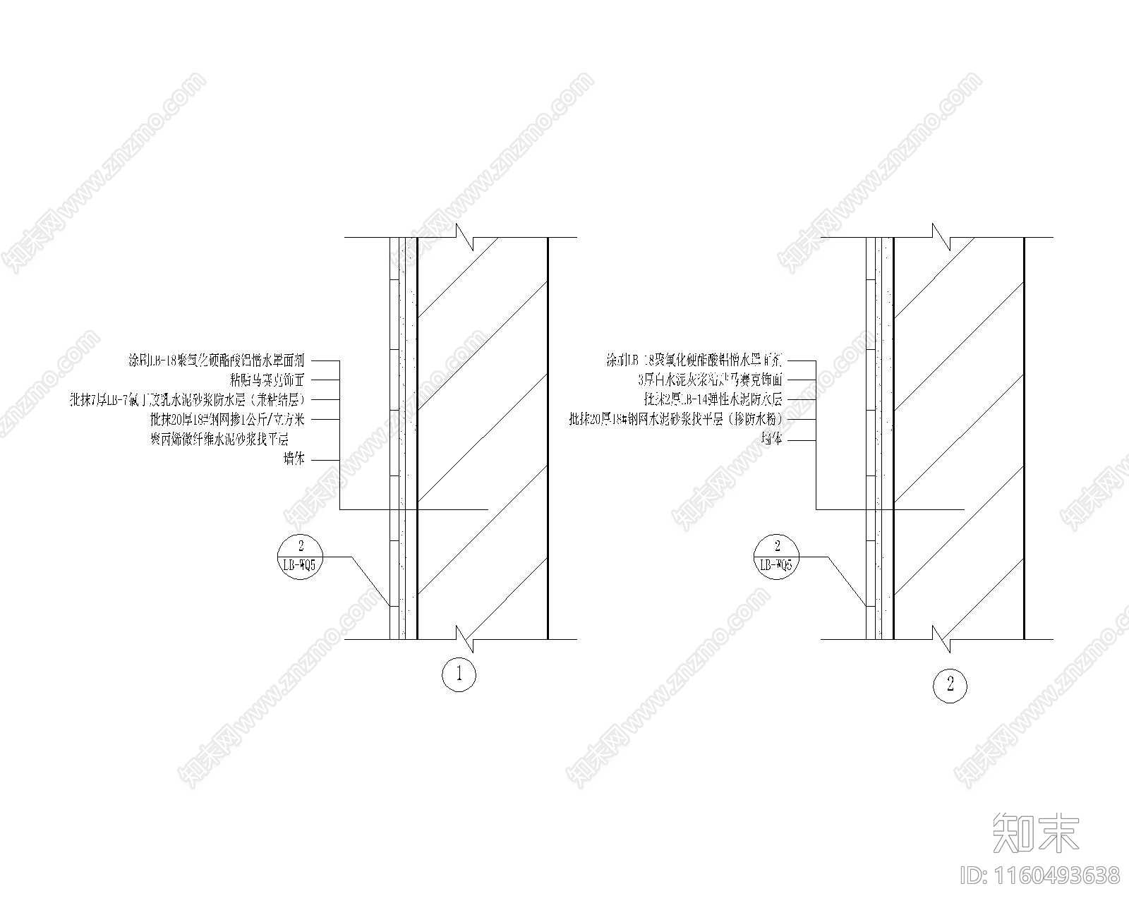 外墙马赛克构造层次大样图cad施工图下载【ID:1160493638】