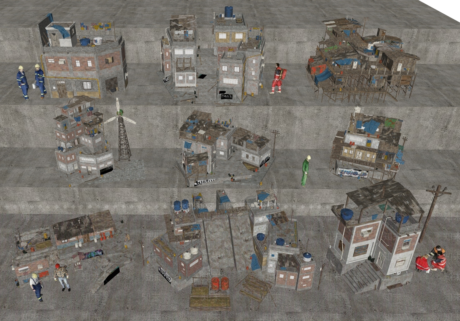 现代建筑废墟组合SU模型下载【ID:1160498567】