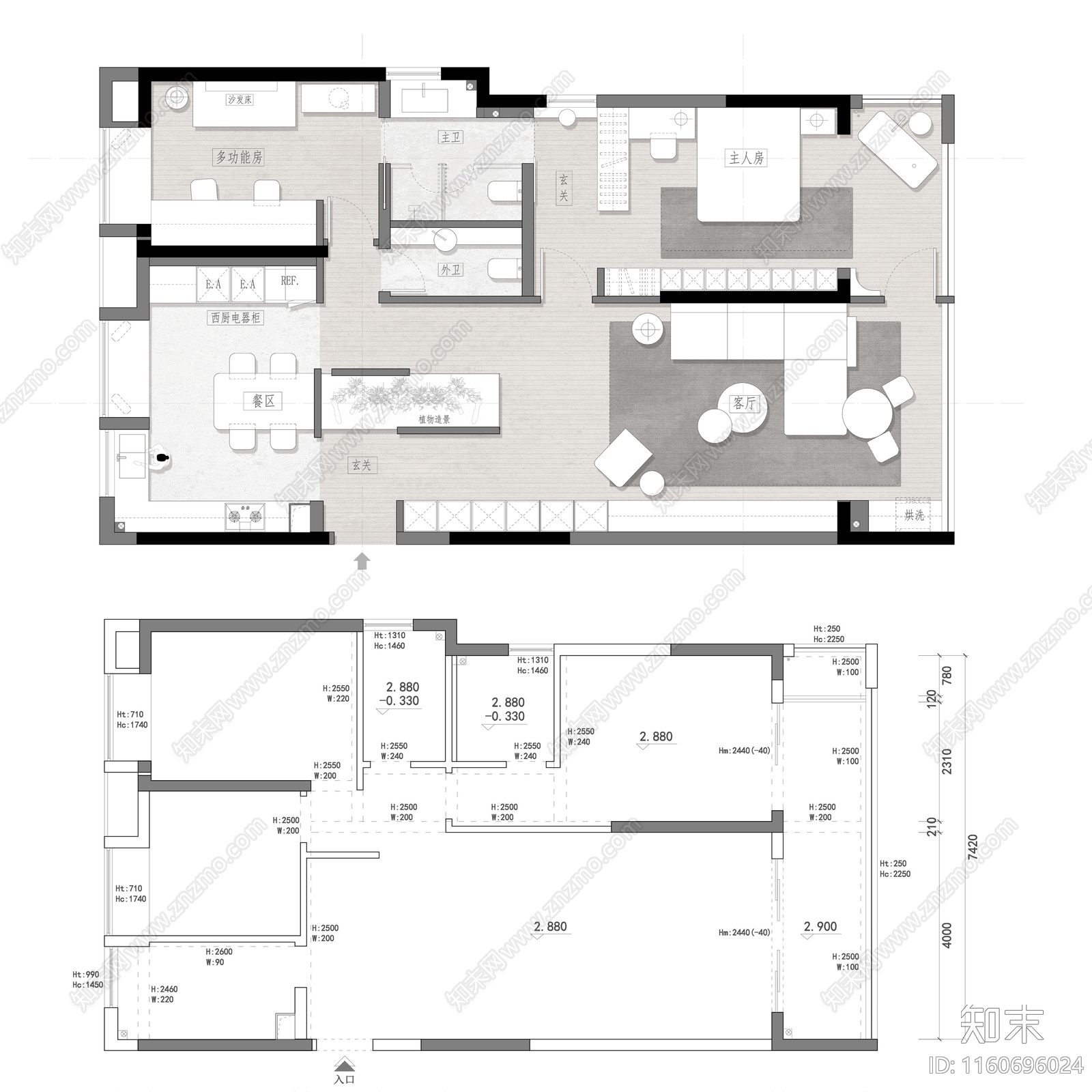 120平家装平面图cad施工图下载【ID:1160696024】