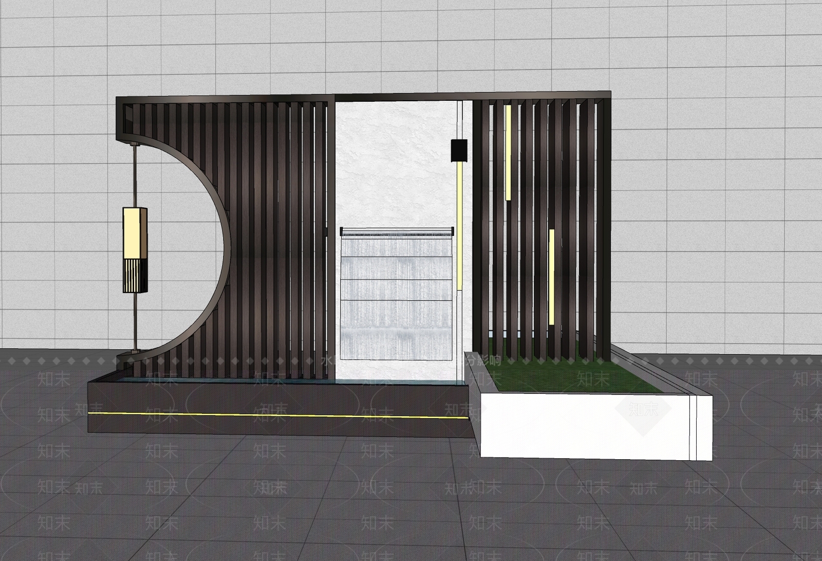 新中式景墙SU模型下载【ID:1160502969】