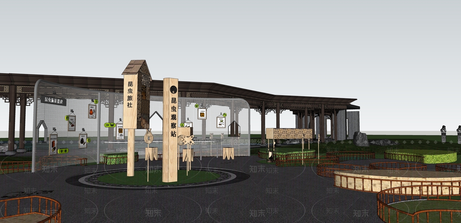 中式研学景观公园SU模型下载【ID:1160506297】