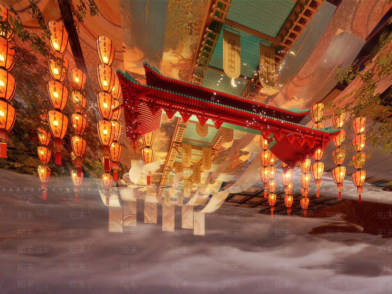 新中式国潮古风灯会集市美陈天花吊顶美陈SU模型下载【ID:1160510503】