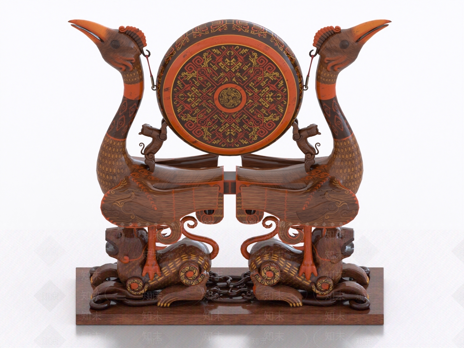 中式虎座凤鸟悬鼓3D模型下载【ID:1160518192】