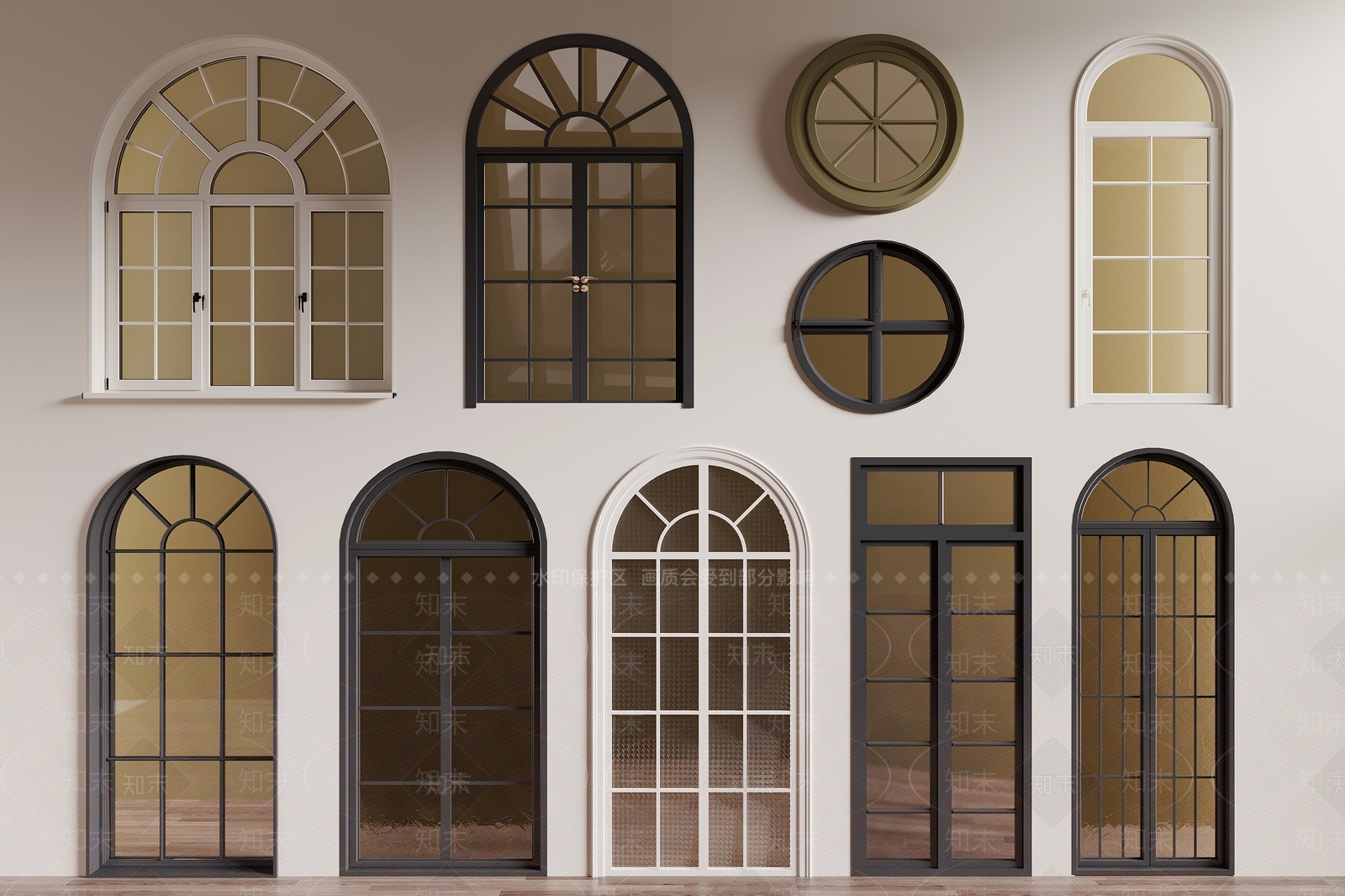 法式弧形窗户组合3D模型下载【ID:1160519570】