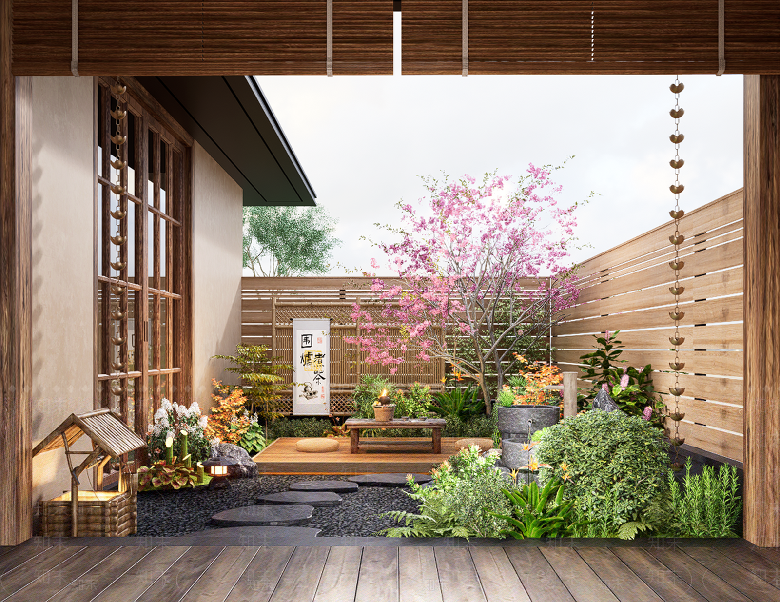 日式禅意庭院景观花园SU模型下载【ID:1160523140】