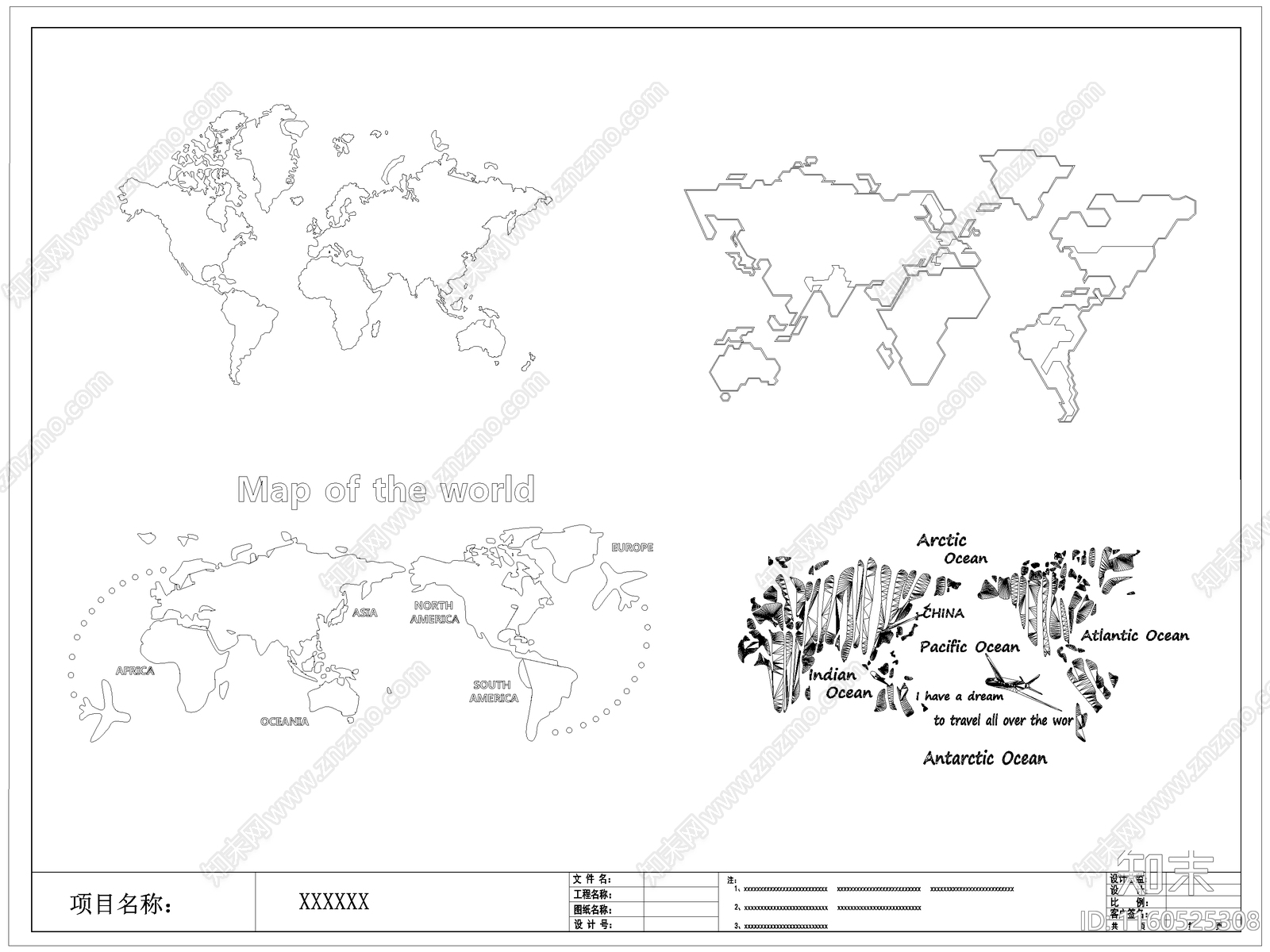 现代世界地图背景墙饰施工图下载【ID:1160525308】