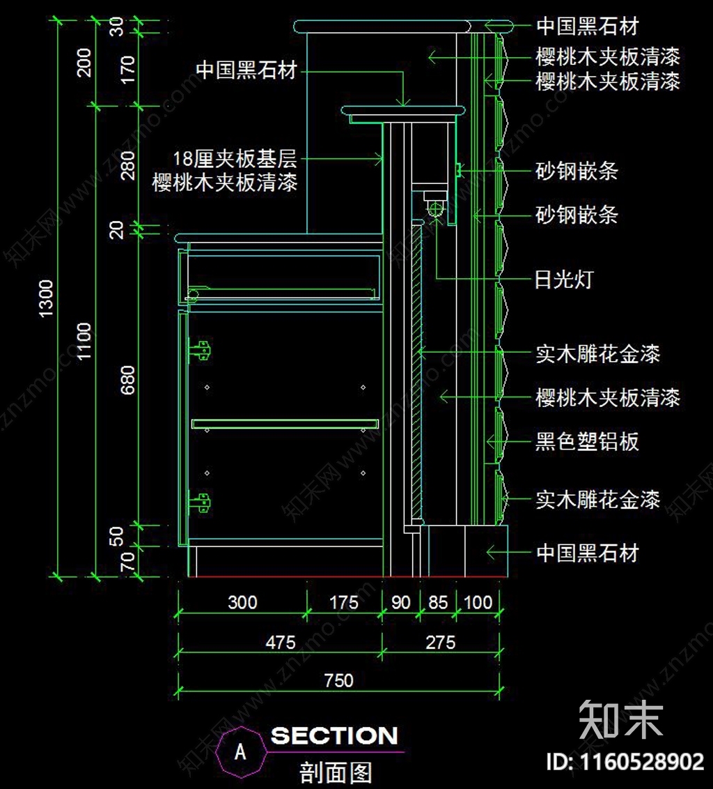 吧台服务台节点大样cad施工图下载【ID:1160528902】