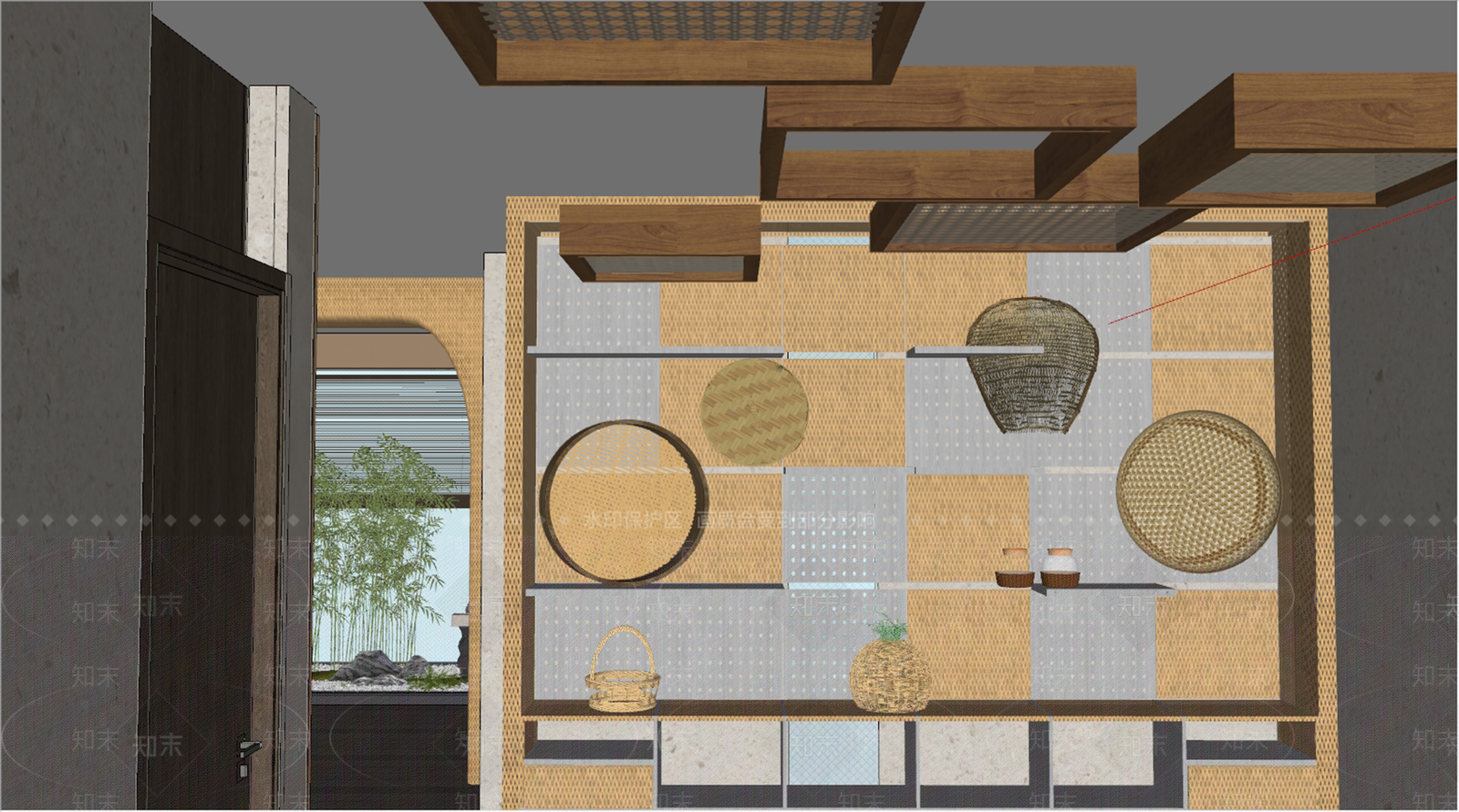 现代竹编主题艺术展示空间SU模型下载【ID:1160538432】