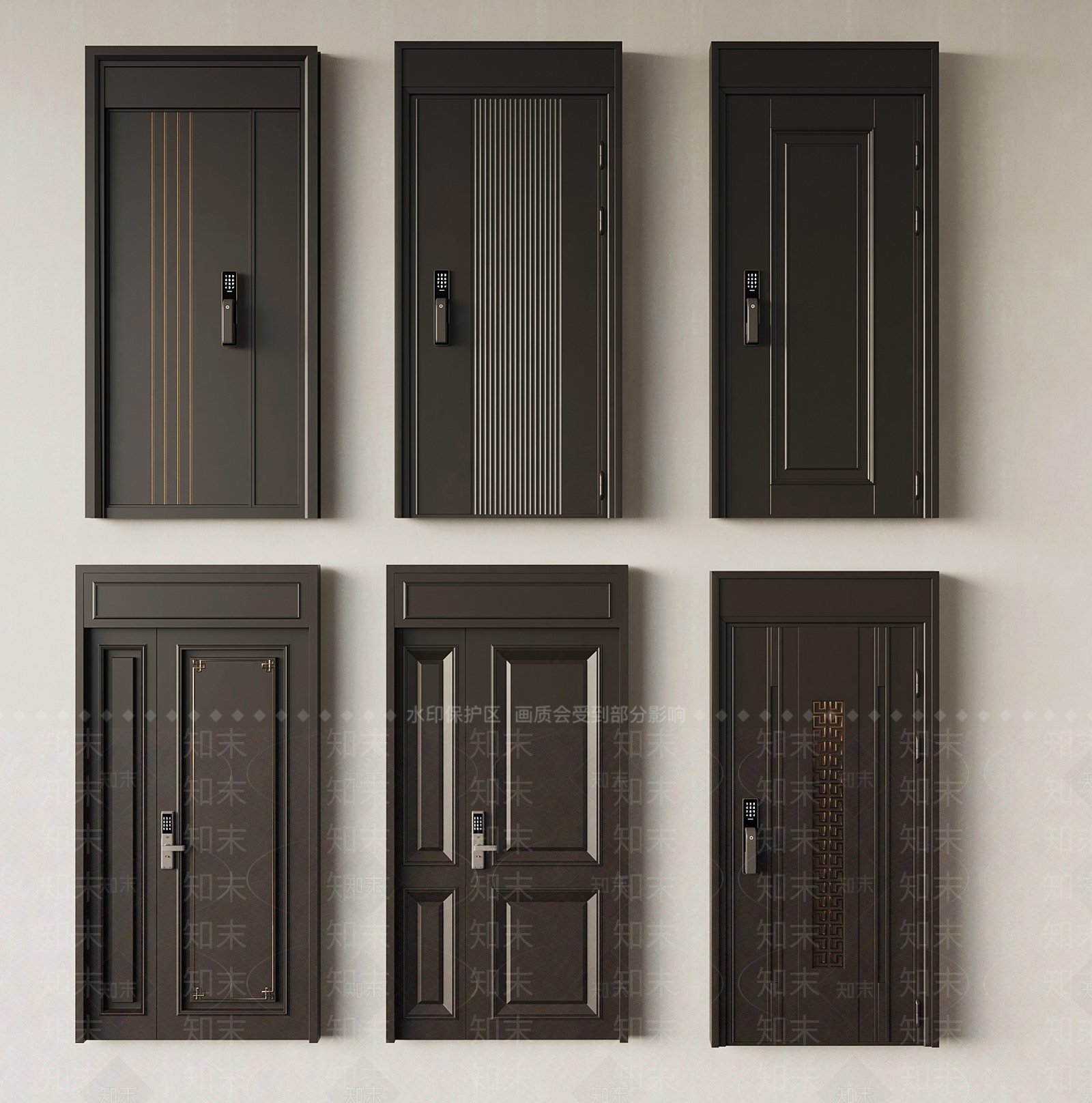 现代门组合防盗门3D模型下载【ID:1160527251】