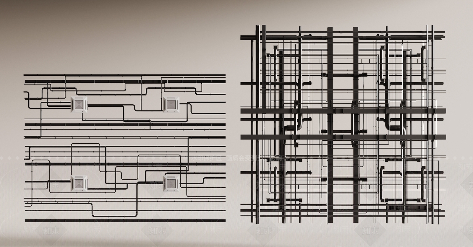 工业风管道顶SU模型下载【ID:1160538798】