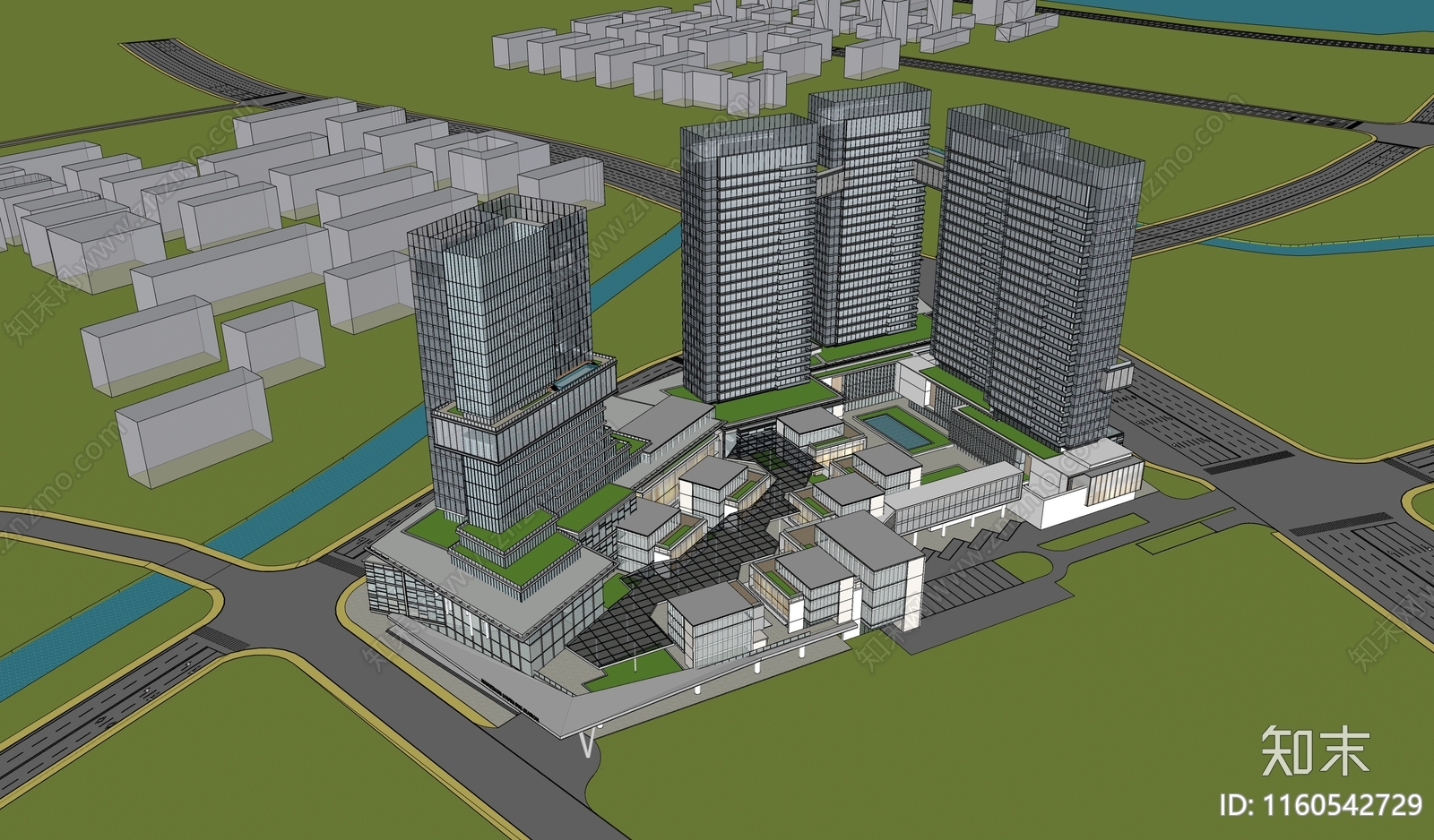 现代商业综合体建筑SU模型下载【ID:1160542729】