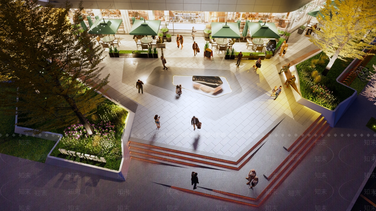 现代折线水景商业街入口景观SU模型下载【ID:1160544839】