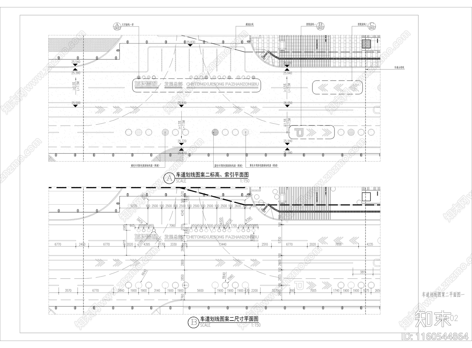 现代停车位及车行路划线图案cad施工图下载【ID:1160544864】