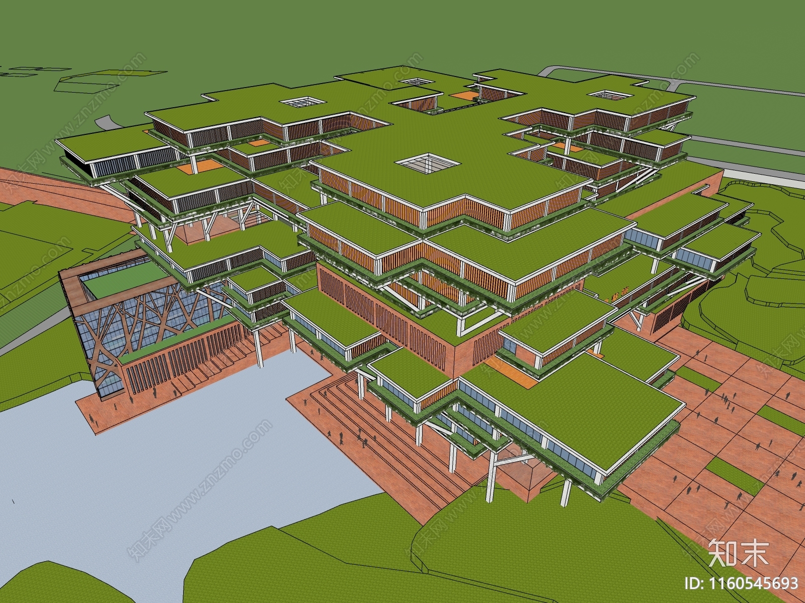 现代图书馆建筑SU模型下载【ID:1160545693】