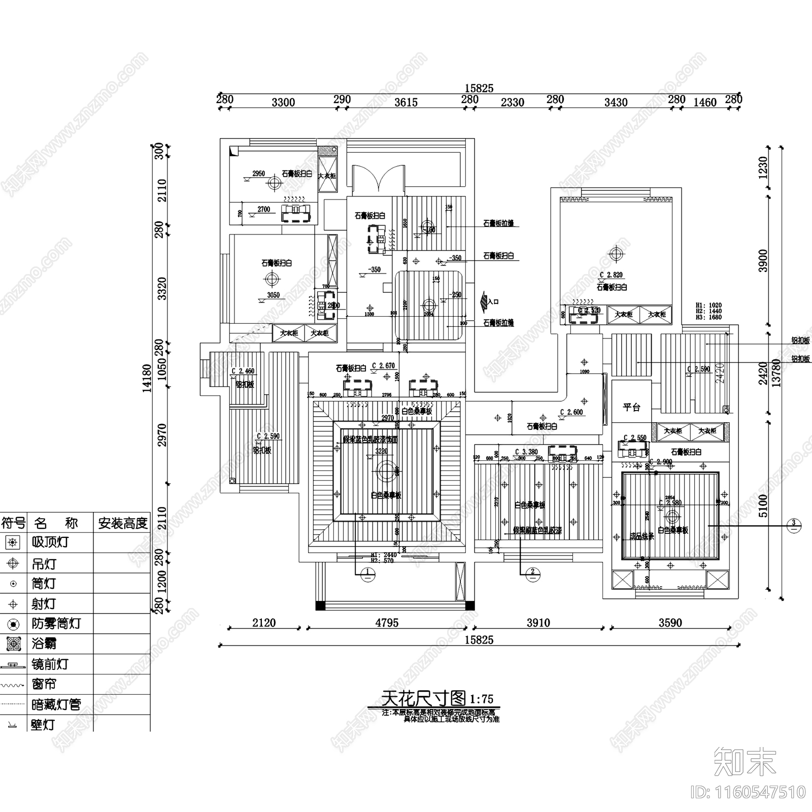 地中海风三室两厅四卫大平层室内家装cad施工图下载【ID:1160547510】