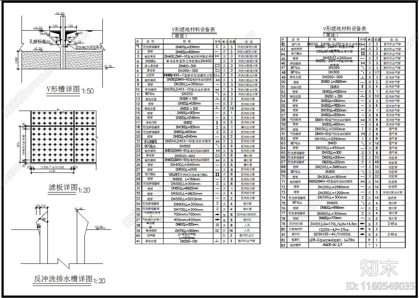 V型滤池平面图施工图下载【ID:1160549035】