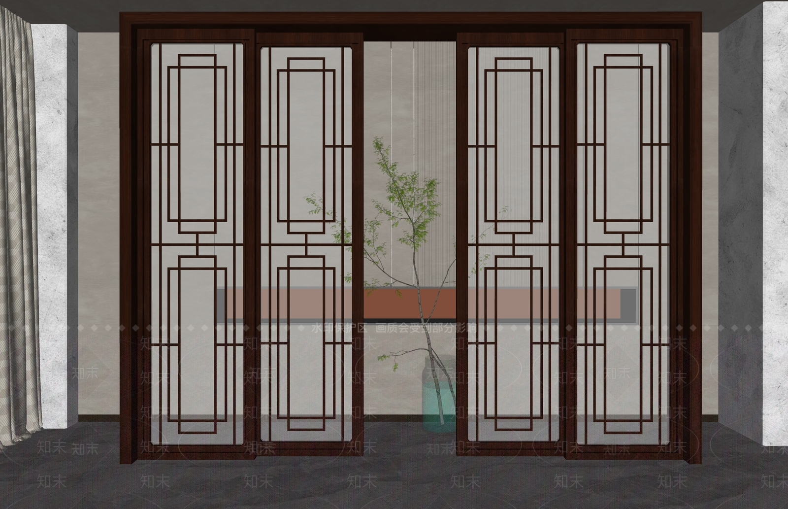 新中式推拉门SU模型下载【ID:1160556758】