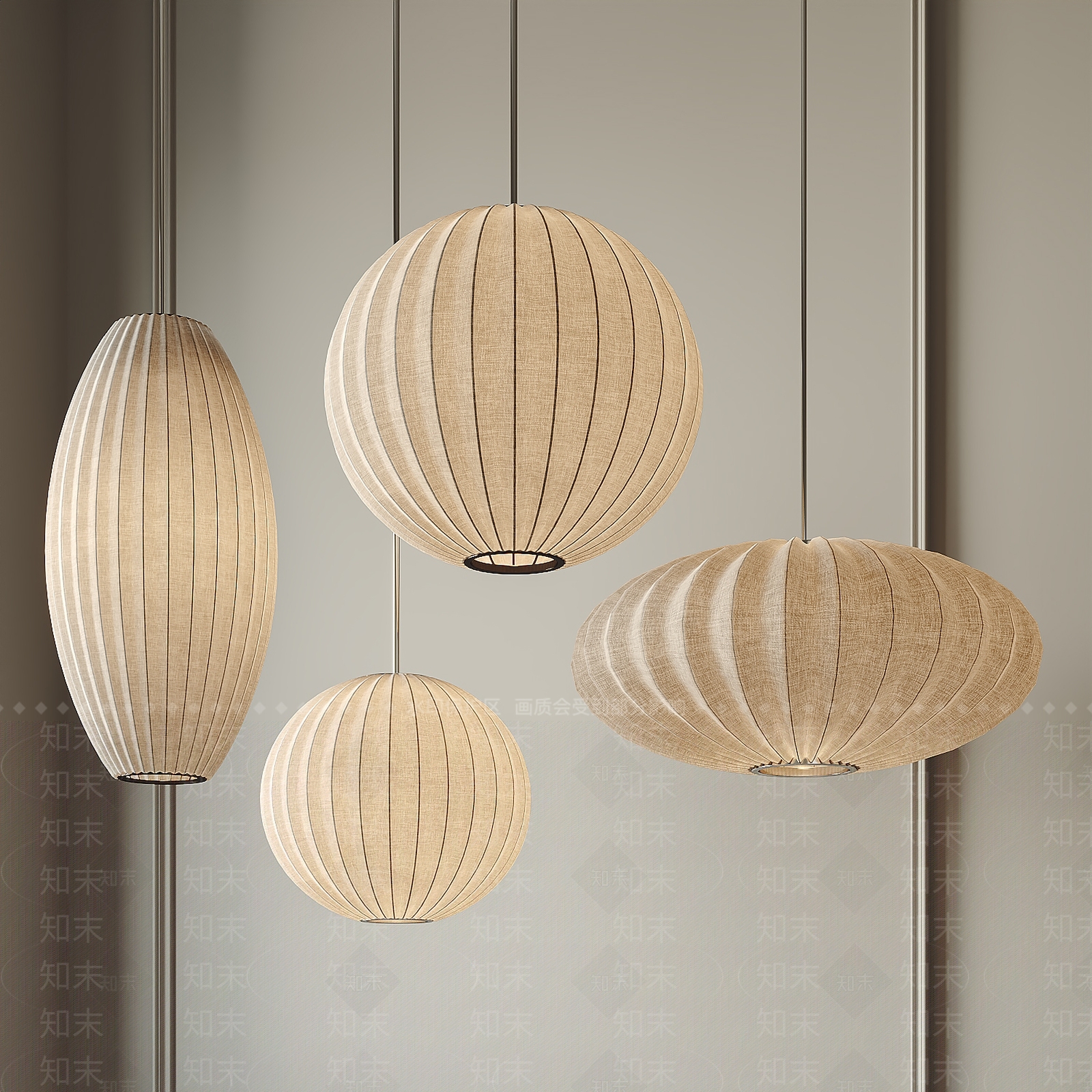 日式布艺吊灯SU模型下载【ID:1160558007】