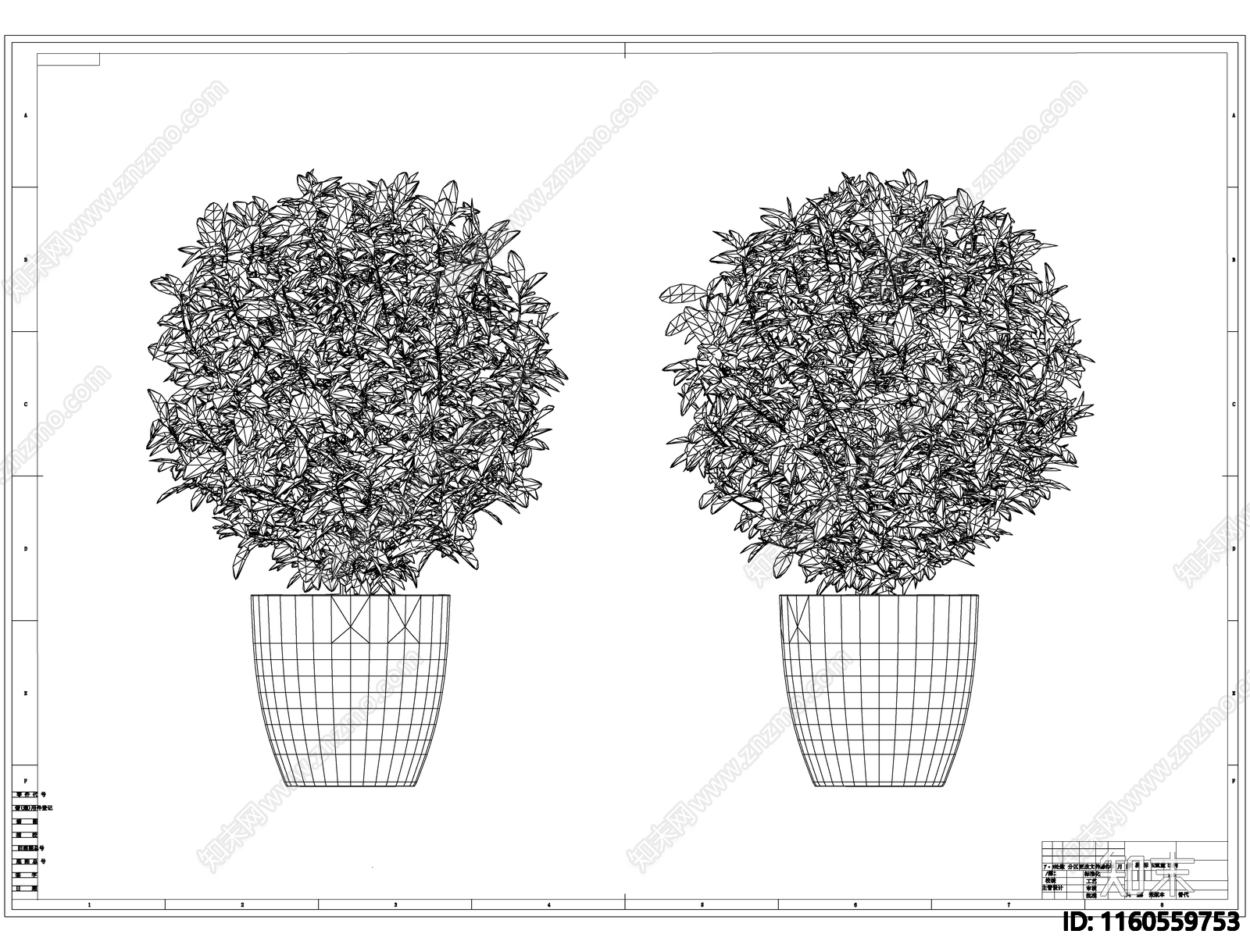 绿色植物盆栽线稿图设计施工图下载【ID:1160559753】