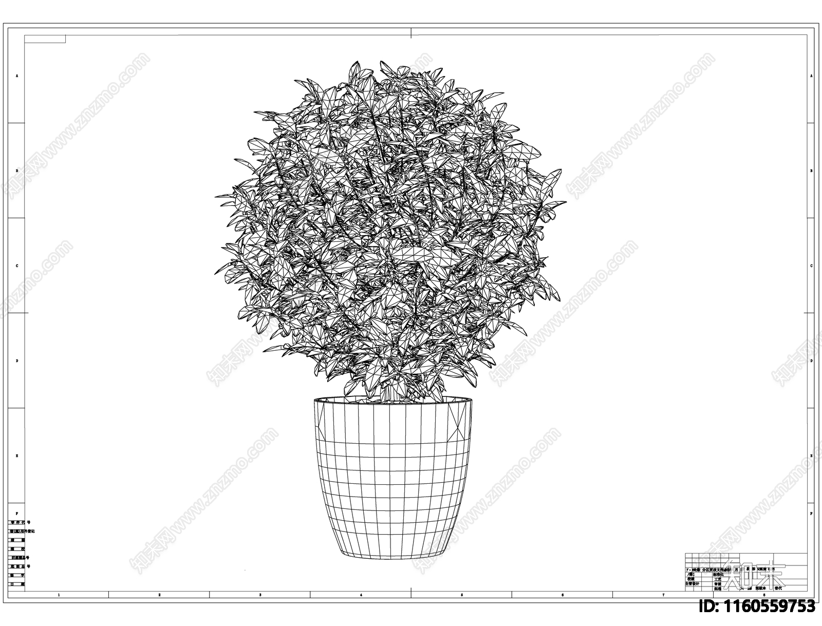 绿色植物盆栽线稿图设计施工图下载【ID:1160559753】