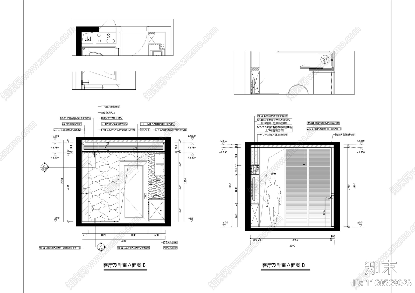 公寓样板房cad施工图下载【ID:1160569023】