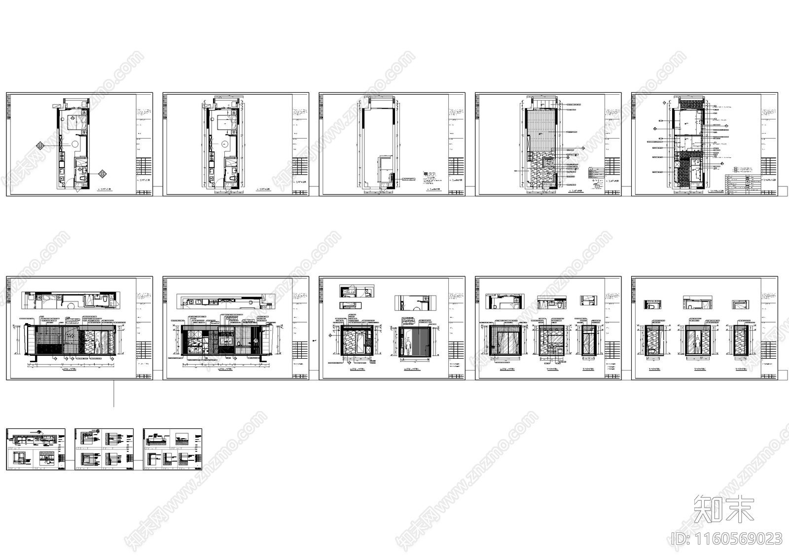 公寓样板房cad施工图下载【ID:1160569023】