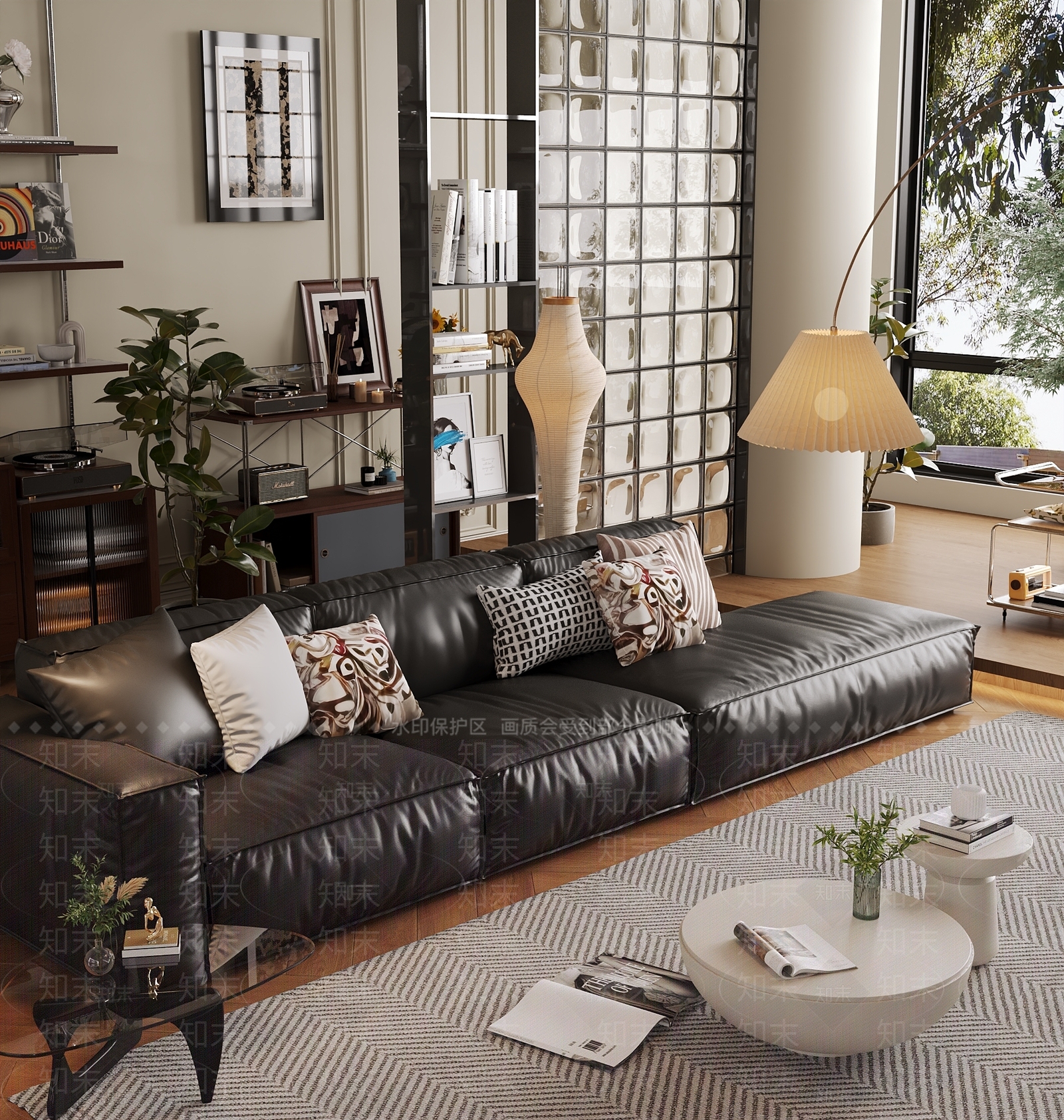 现代中古奶油风三人沙发茶几组合客厅3D模型下载【ID:1160569284】