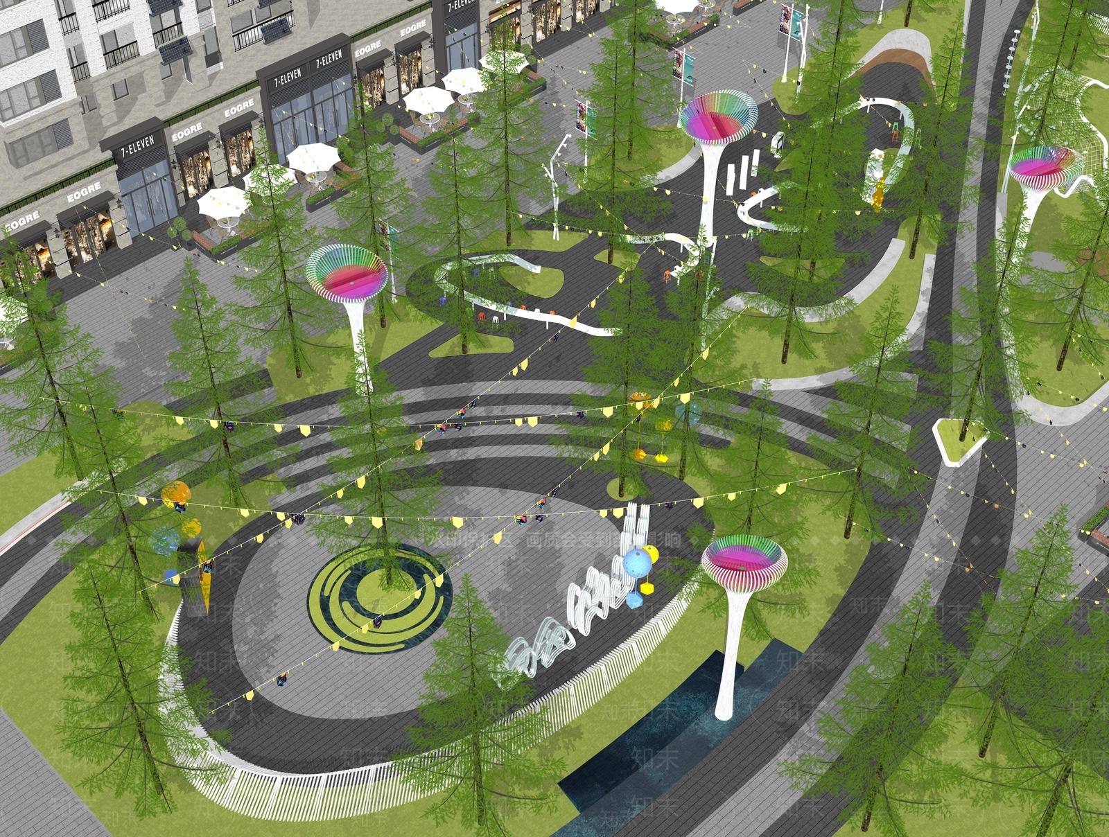 现代口袋公园景观SU模型下载【ID:1160570428】
