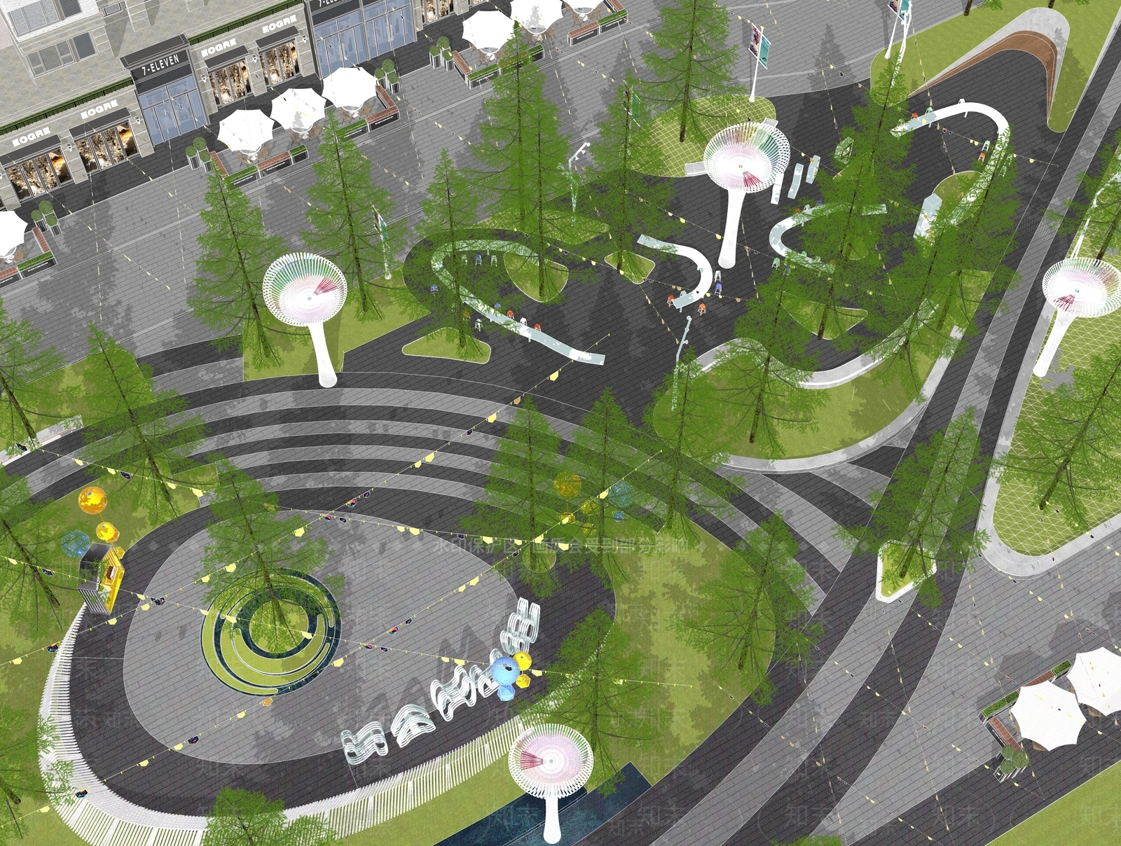 现代口袋公园景观SU模型下载【ID:1160570428】