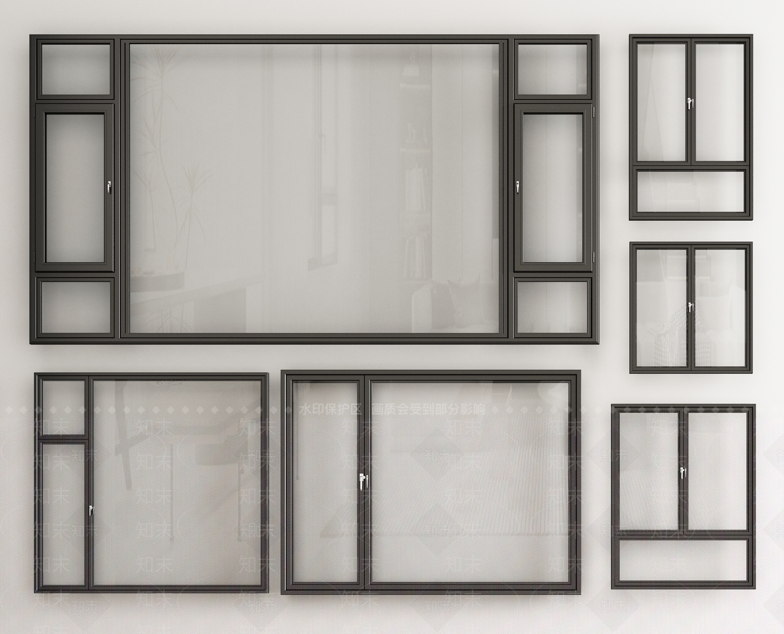 现代窗户组合3D模型下载【ID:1160571442】