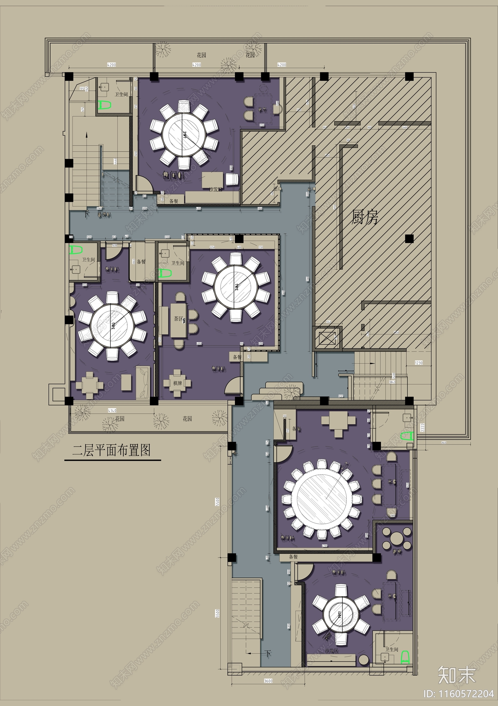1000㎡两层餐厅cad施工图下载【ID:1160572204】