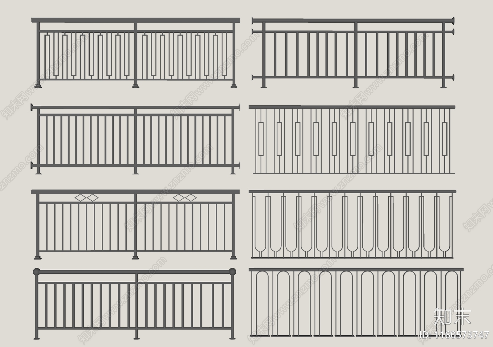 现代铁艺栏杆SU模型下载【ID:1160573747】