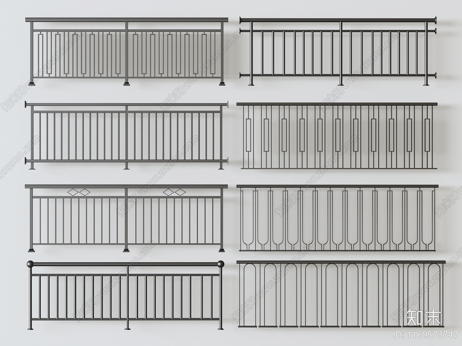 现代铁艺栏杆SU模型下载【ID:1160573747】
