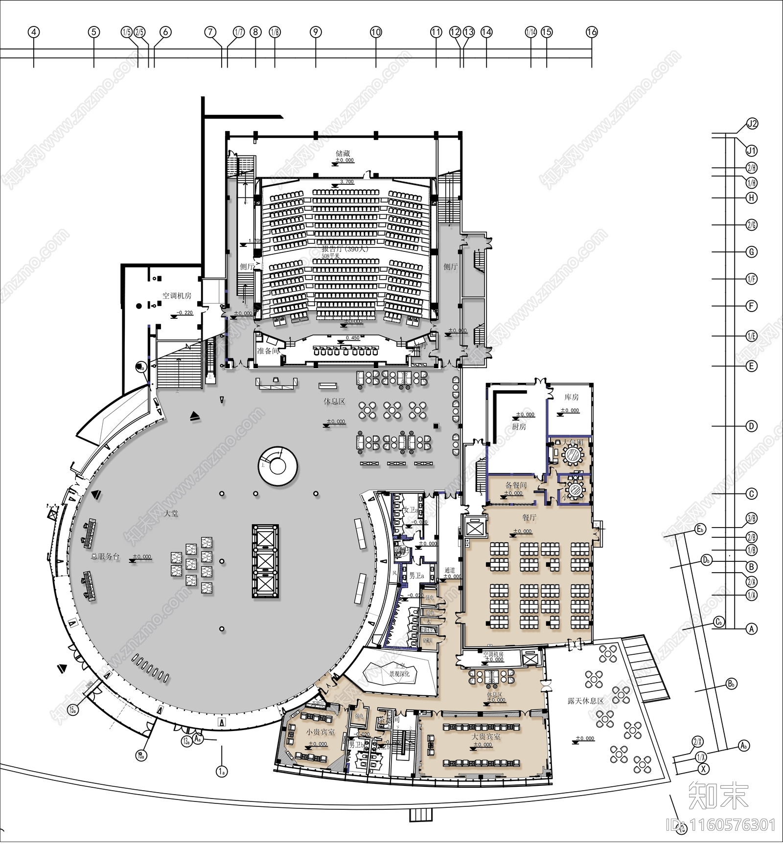 4000㎡会展中心平面布置图施工图下载【ID:1160576301】