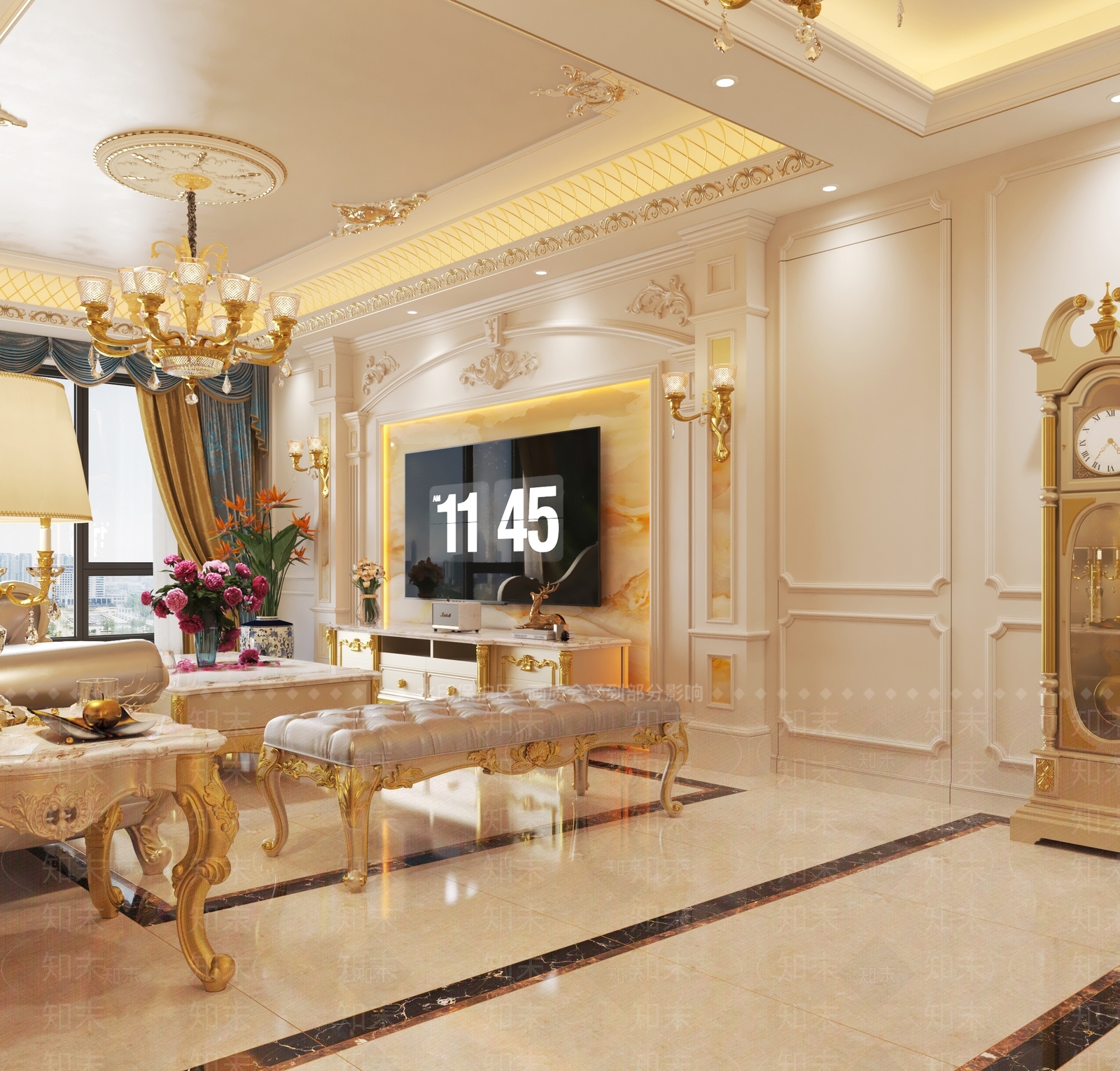 欧式古典欧式轻奢家居客厅3D模型下载【ID:1160578661】