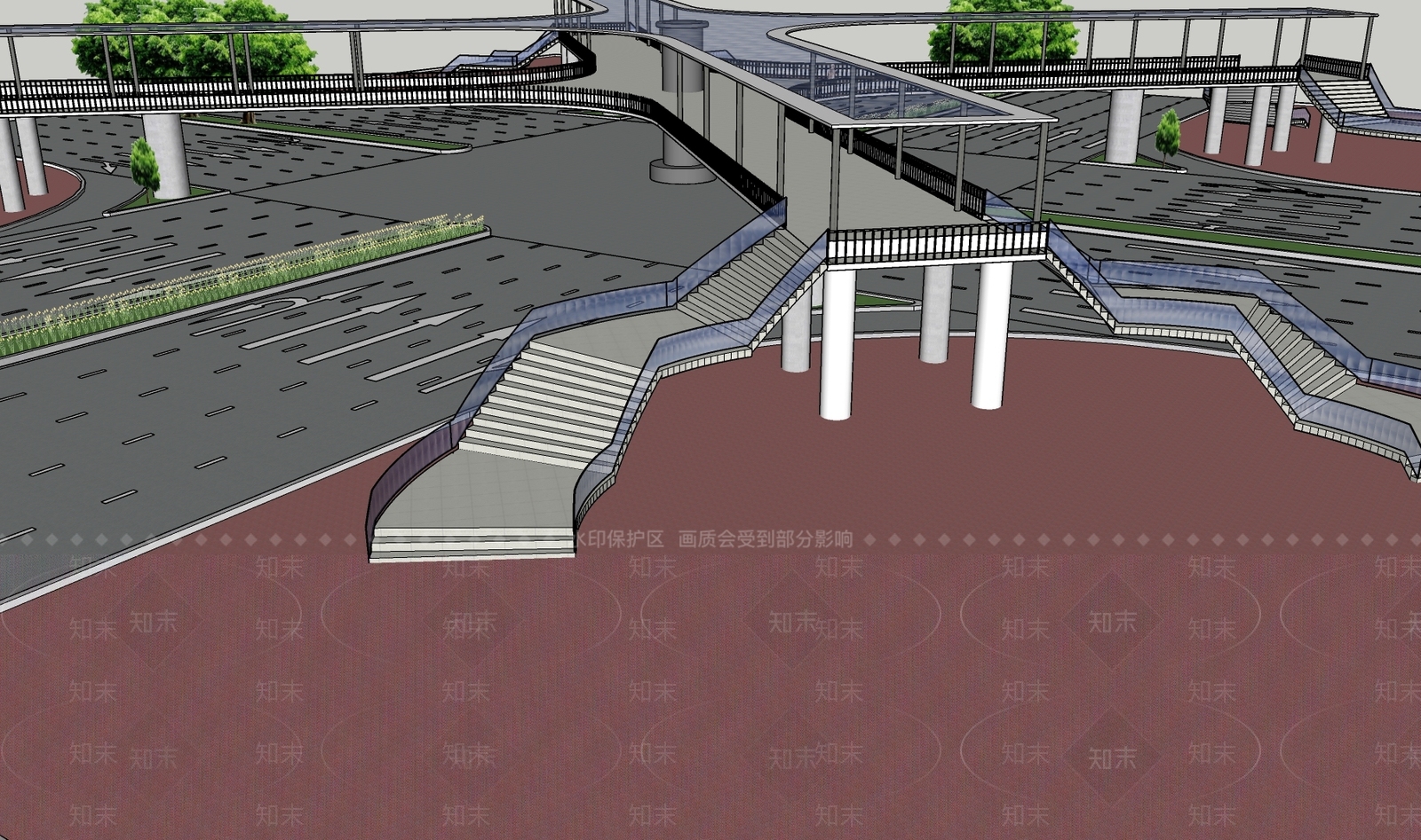 现代十字路口过街天桥SU模型下载【ID:1160578193】