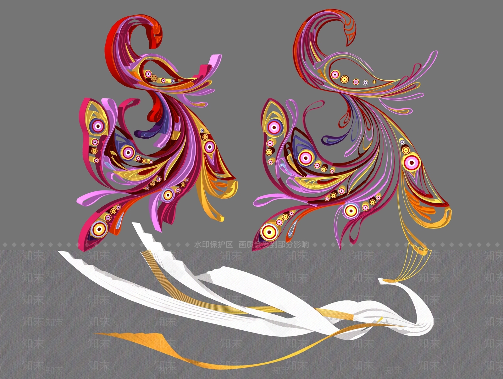 新中式创意凤凰雕塑小品SU模型下载【ID:1160579038】