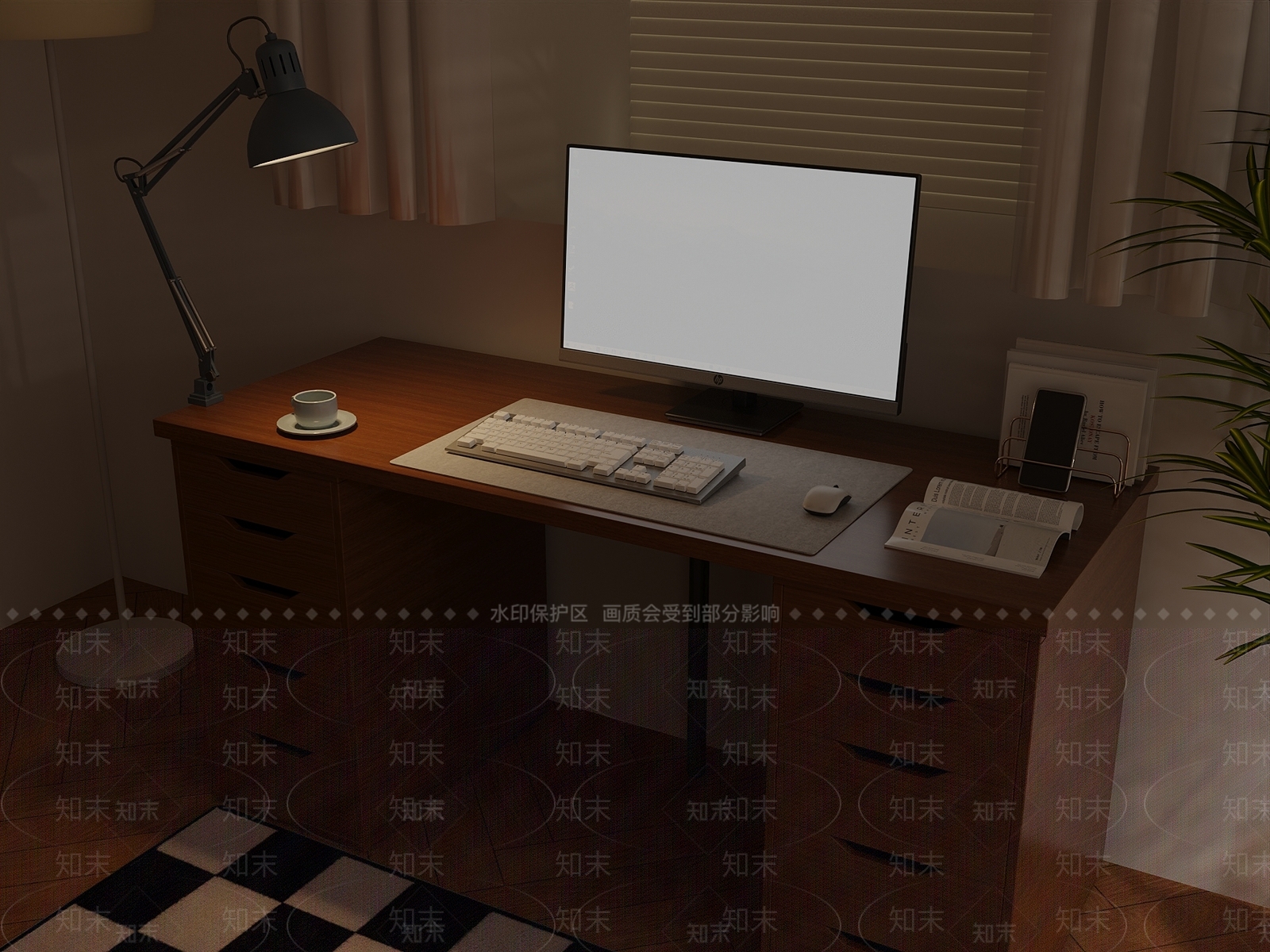 现代书桌SU模型下载【ID:1160586510】