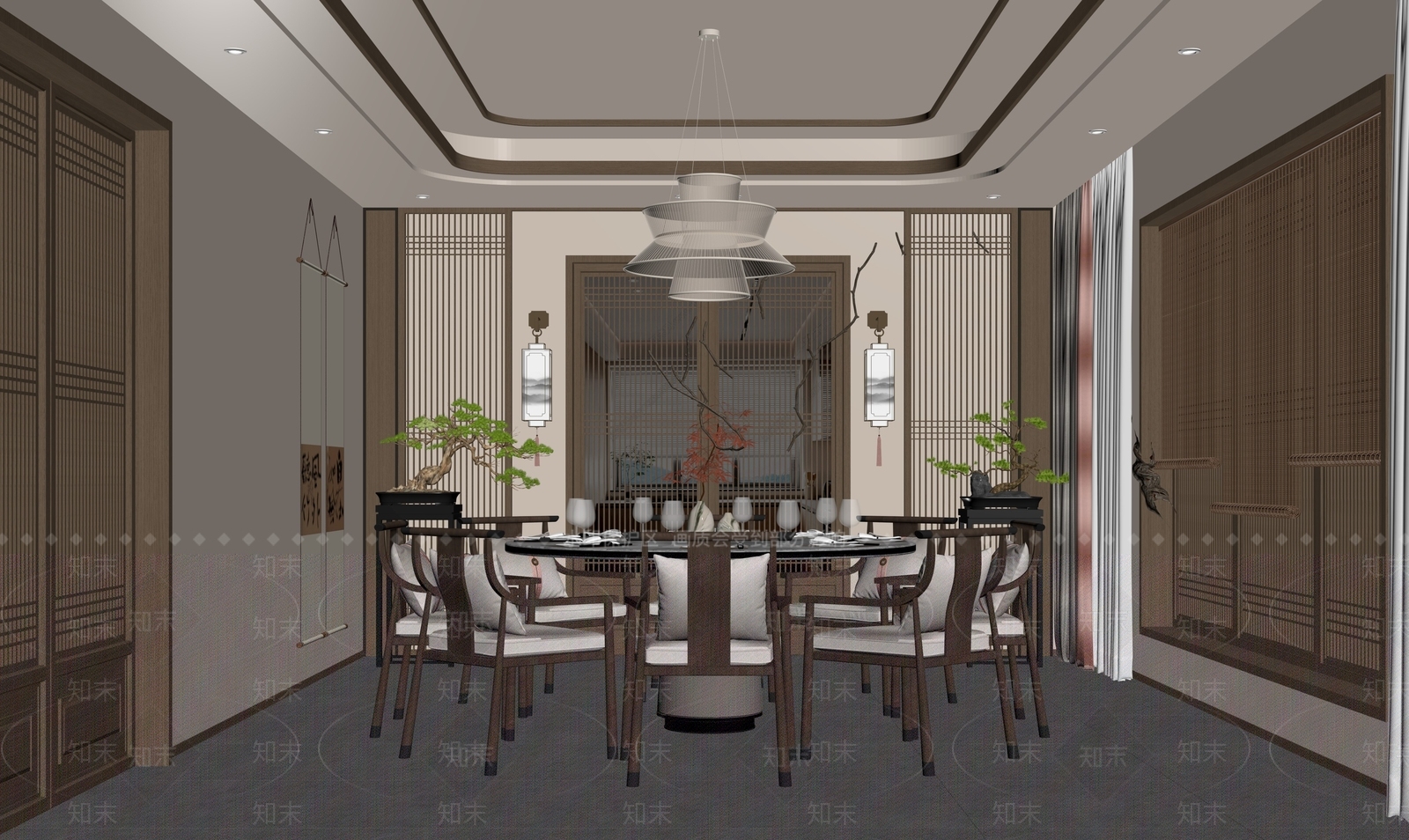 新中式餐厅包厢SU模型下载【ID:1160581905】