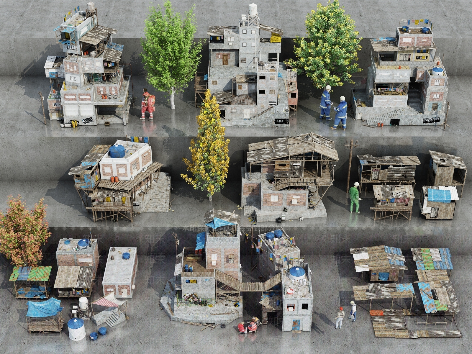 现代建筑废墟组合3D模型下载【ID:1160586392】