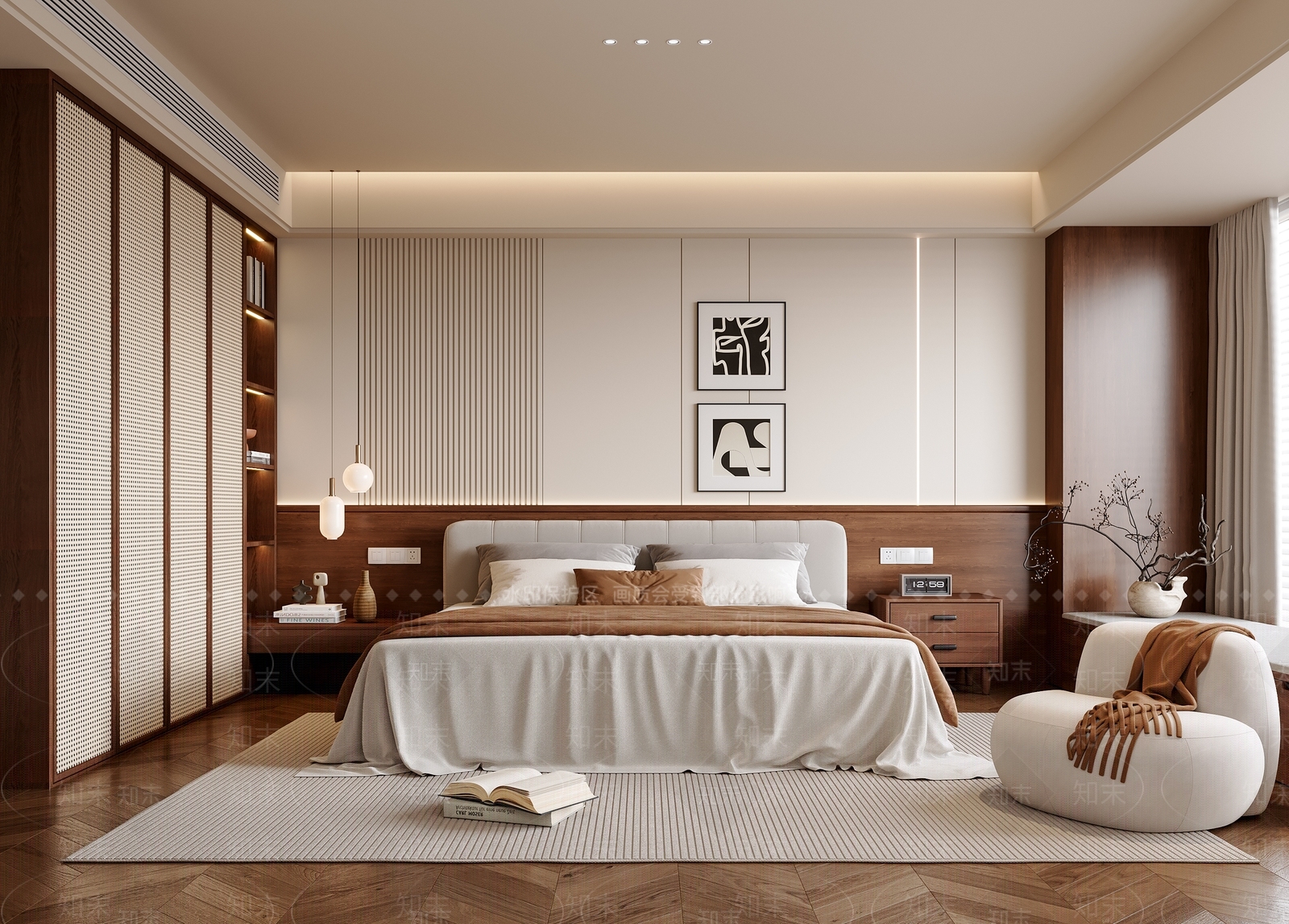 现代中古风卧室3D模型下载【ID:1160589745】