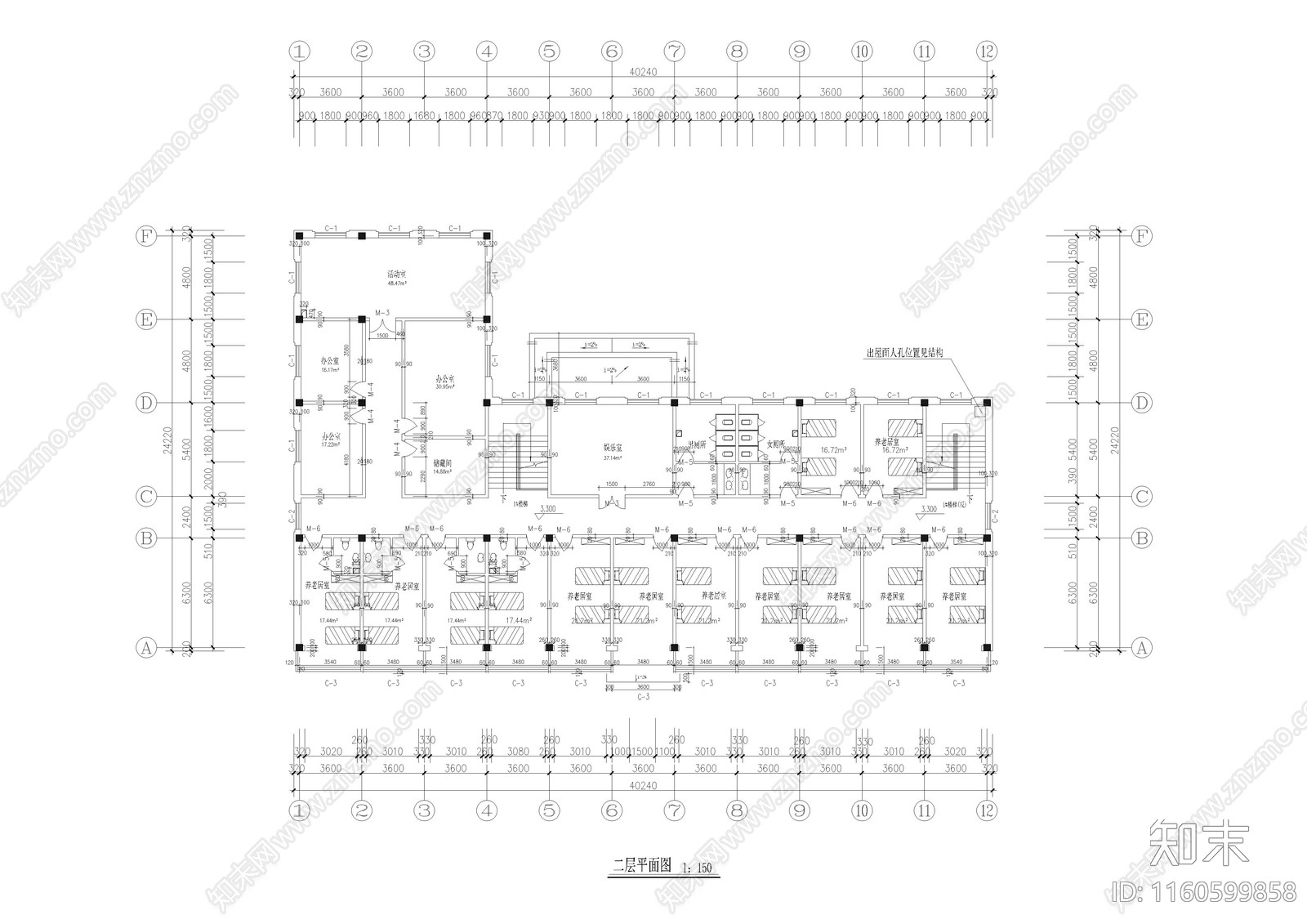 1540㎡养老院cad施工图下载【ID:1160599858】