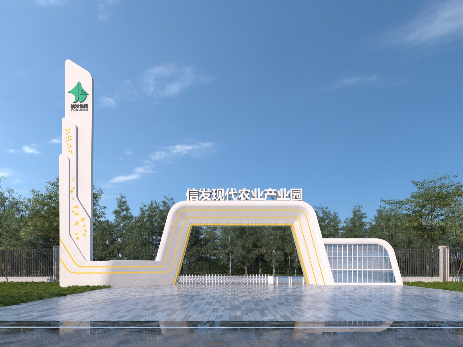 现代企业工厂入口大门3D模型下载【ID:1160601992】