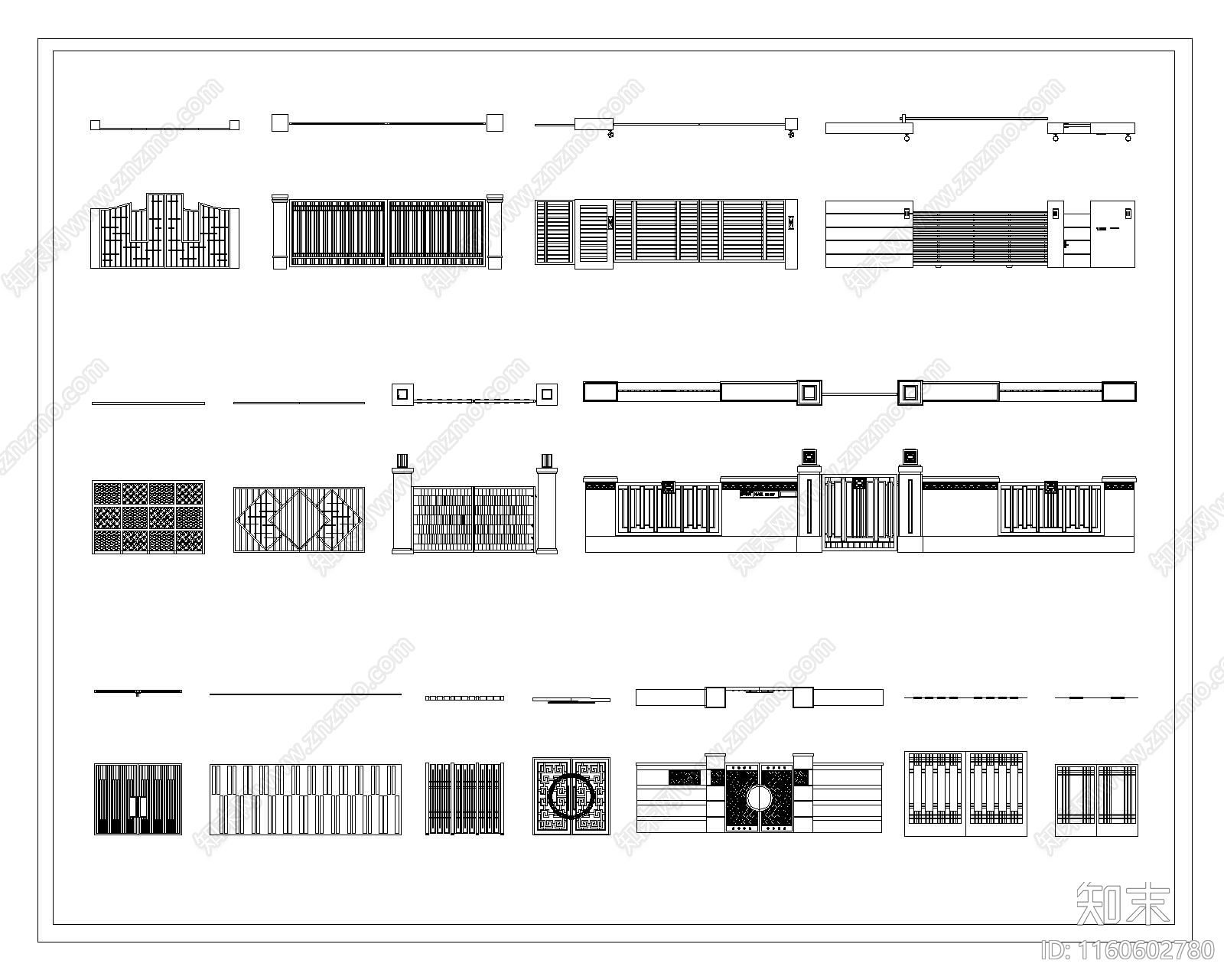 新中式铁艺大门图库施工图下载【ID:1160602780】