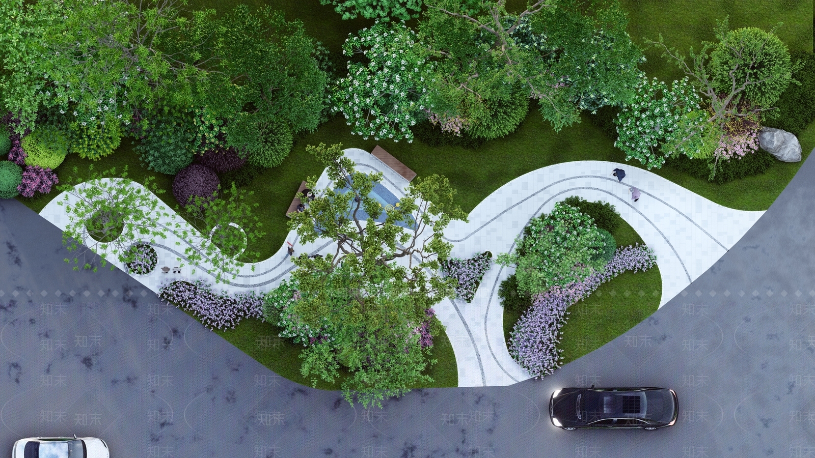 新中式街角公园SU模型下载【ID:1160603862】