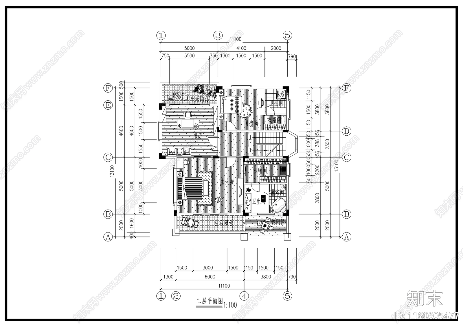 别墅及屋顶花园平面布置图cad施工图下载【ID:1160605477】