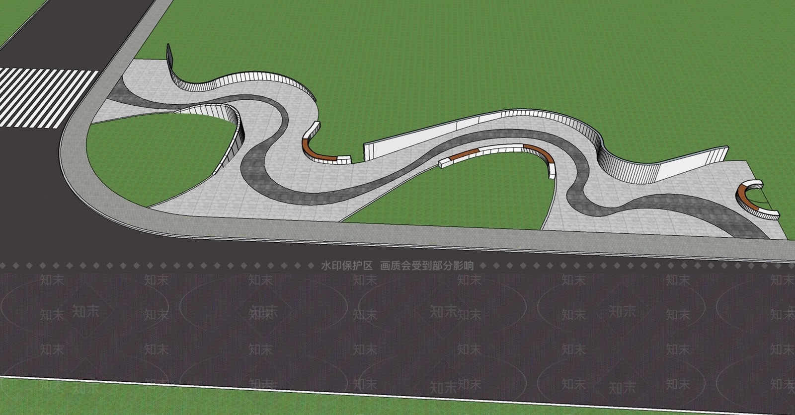 现代街角游园SU模型下载【ID:1160606178】