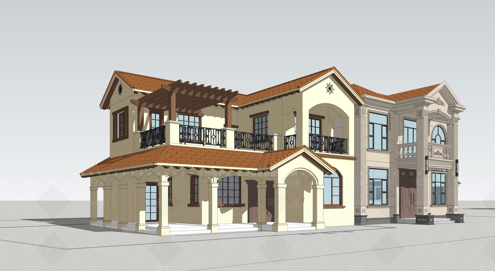 欧式托斯卡拉风格2层别墅SU模型下载【ID:1160608697】