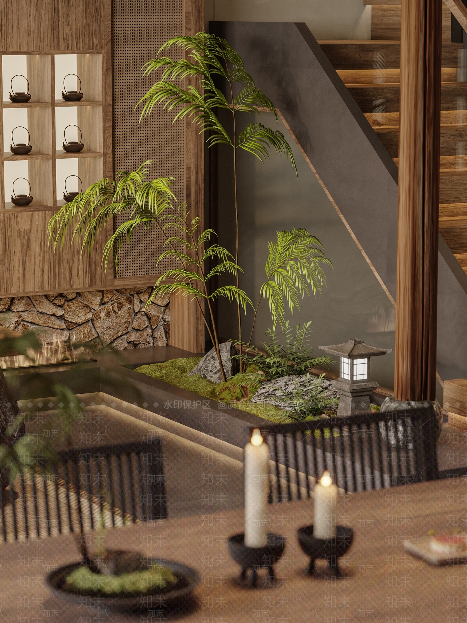 侘寂中式风室内植物堆组合3D模型下载【ID:1160609513】