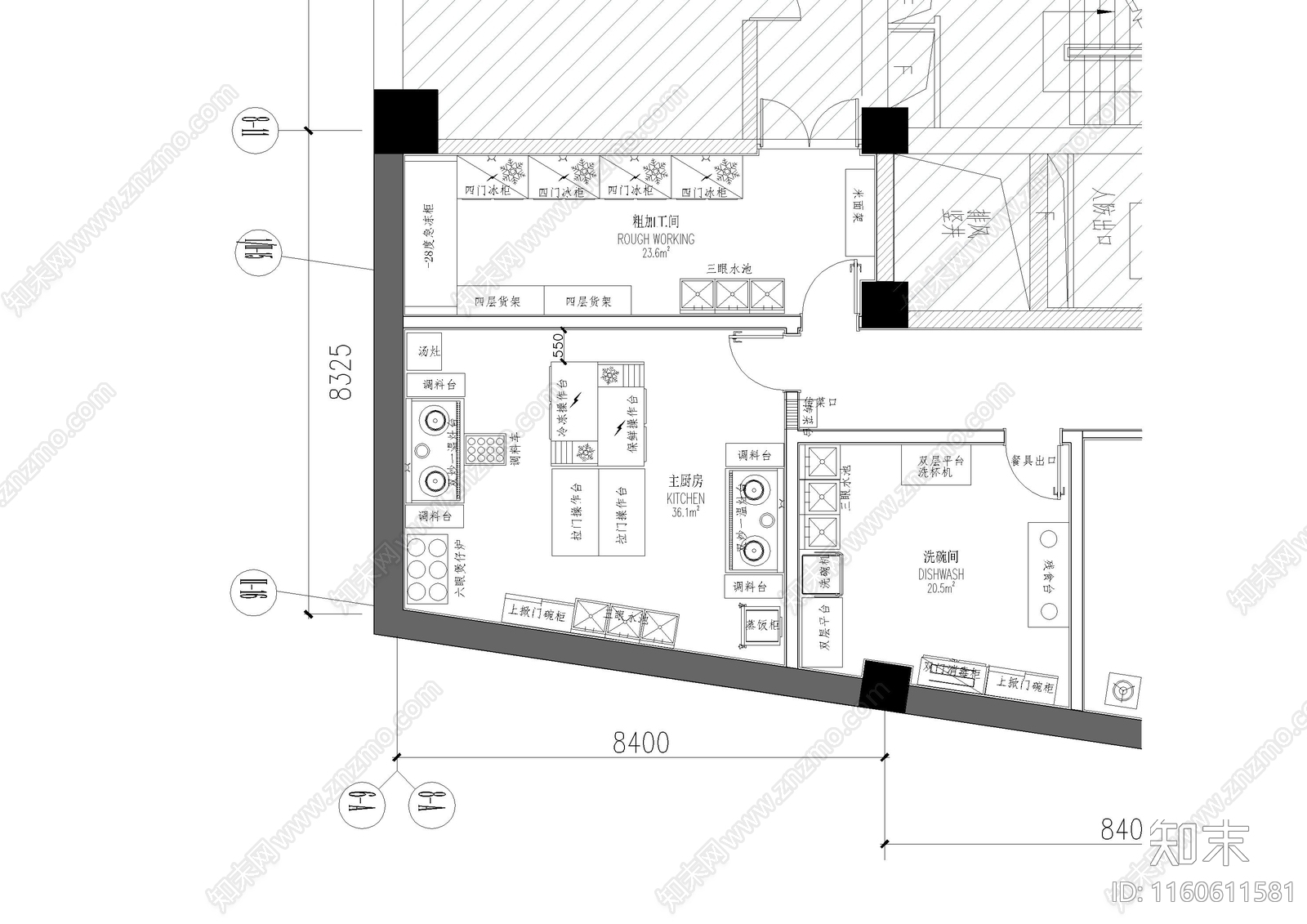 火锅店厨房平面图施工图下载【ID:1160611581】